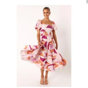 Petal & Pup Pink and Orange Midi Sundress Square Neck